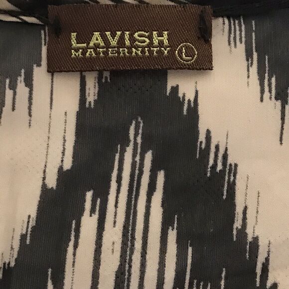 LAVISH MATERNITY Peasant Blouse L Chevron Stripe Bow Neck 3/4 Balloon Sleeve Top - Picture 3 of 8